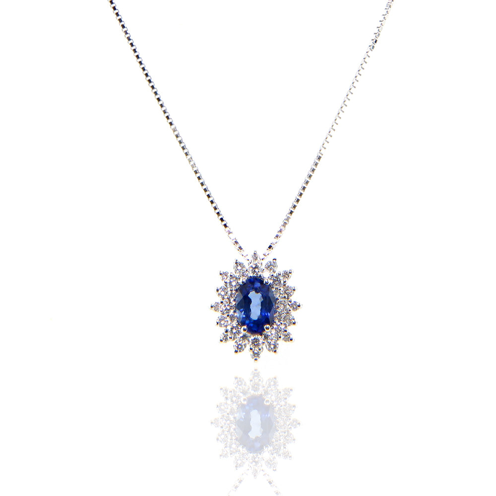 Necklace in Oro Bianco con Diamanti e Zaffiro Davite & Delucchi